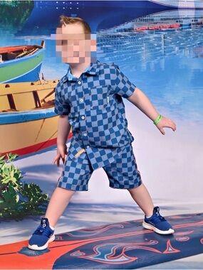 Boys Sovereign Code Blue Checkerboard Short Set with Orange Accents